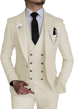 Wangyue Men's 3 Piece Slim Fit Suit Double Breasted Suit Men Formal Suit for Wedding Prom Dinner Party