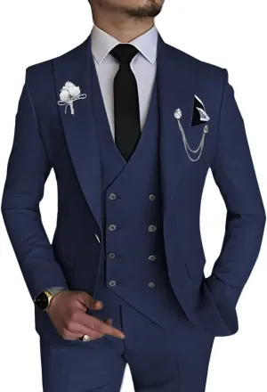 Wangyue Men's 3 Piece Slim Fit Suit Double Breasted Suit Men Formal Suit for Wedding Prom Dinner Party