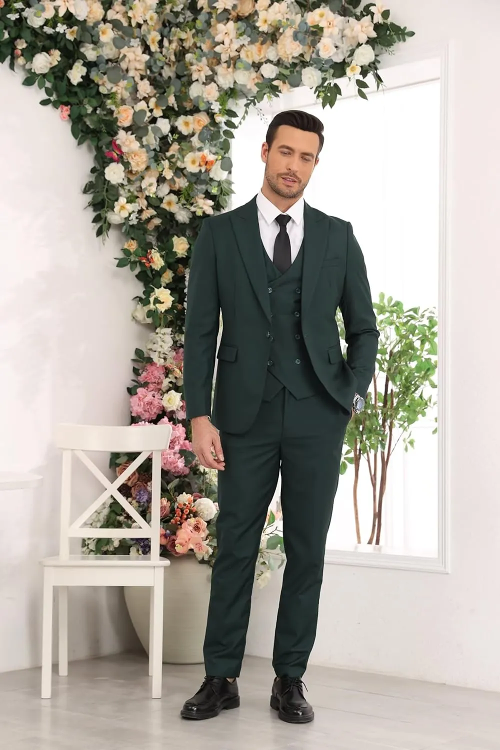 Wangyue Men's 3 Piece Slim Fit Suit Double Breasted Suit Men Formal Suit for Wedding Prom Dinner Party