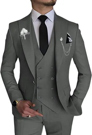 Wangyue Men's 3 Piece Slim Fit Suit Double Breasted Suit Men Formal Suit for Wedding Prom Dinner Party