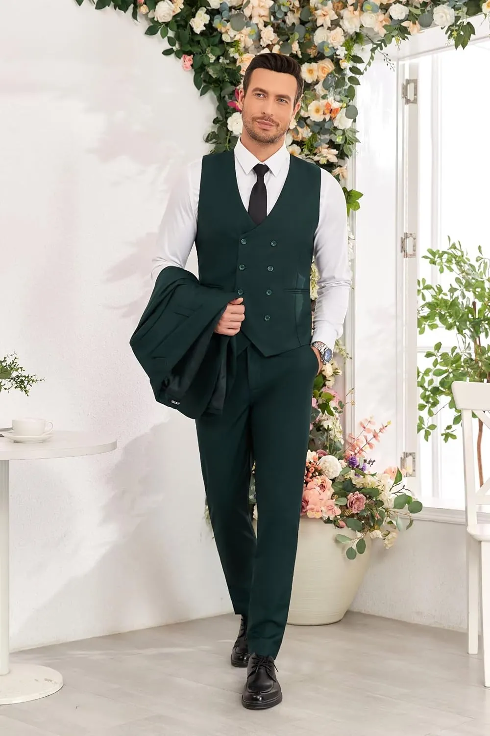 Wangyue Men's 3 Piece Slim Fit Suit Double Breasted Suit Men Formal Suit for Wedding Prom Dinner Party