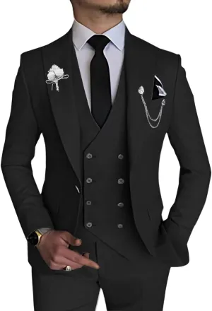 Wangyue Men's 3 Piece Slim Fit Suit Double Breasted Suit Men Formal Suit for Wedding Prom Dinner Party