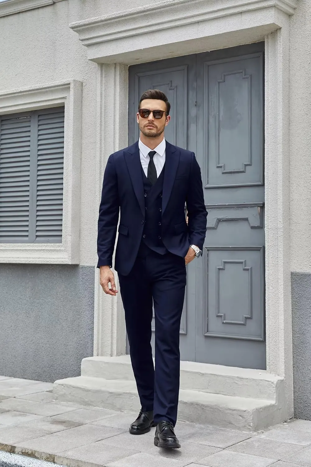 Wangyue Men's 3 Piece Slim Fit Suit Double Breasted Suit Men Formal Suit for Wedding Prom Dinner Party