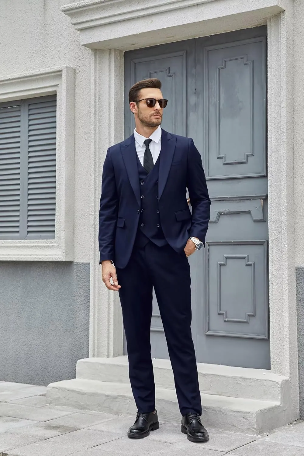 Wangyue Men's 3 Piece Slim Fit Suit Double Breasted Suit Men Formal Suit for Wedding Prom Dinner Party