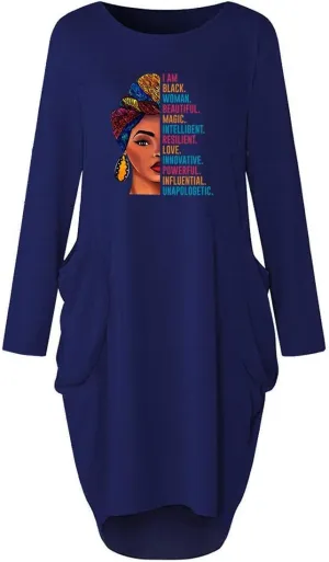 WbJetr Black Woman Beautiful Magic Printed Loose Pocket Oversize Tunic T-Shirt Dress
