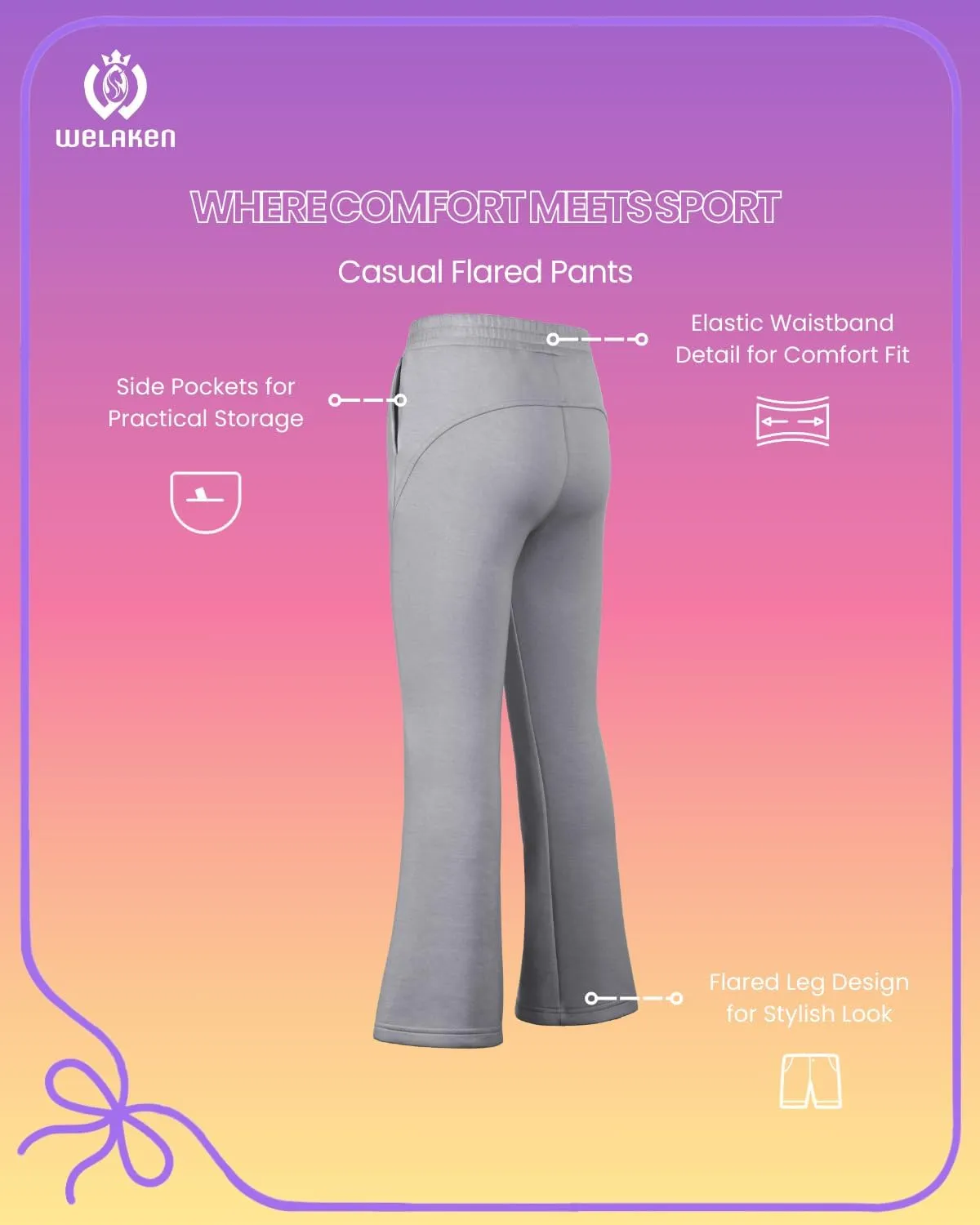 WELAKEN Girls Sweatpants for Casual & Athletic - Kids Flared Pants Bell-Bottom Trousers with Pockets