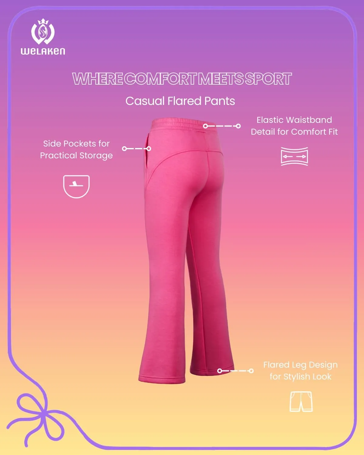 WELAKEN Girls Sweatpants for Casual & Athletic - Kids Flared Pants Bell-Bottom Trousers with Pockets