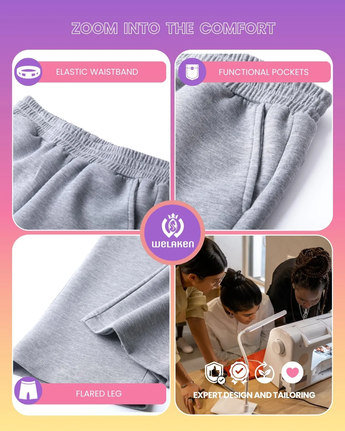 WELAKEN Girls Sweatpants for Casual & Athletic - Kids Flared Pants Bell-Bottom Trousers with Pockets