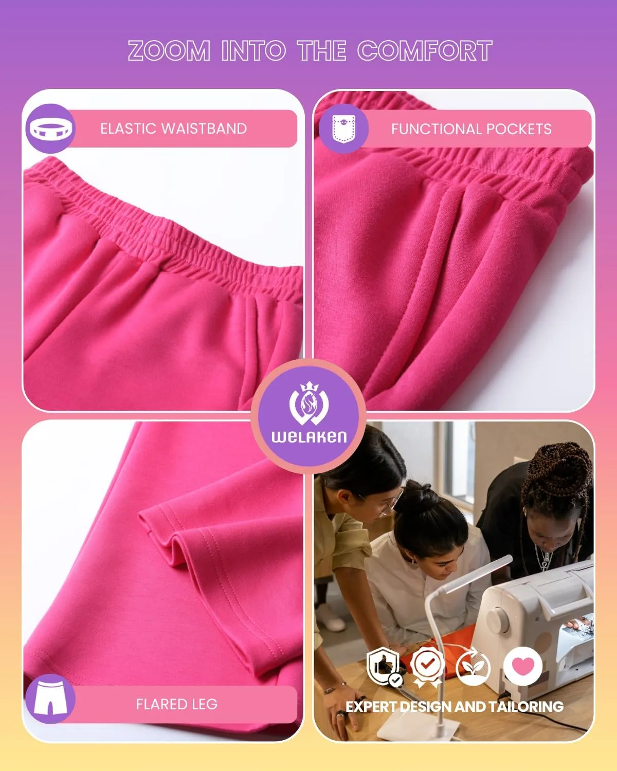 WELAKEN Girls Sweatpants for Casual & Athletic - Kids Flared Pants Bell-Bottom Trousers with Pockets