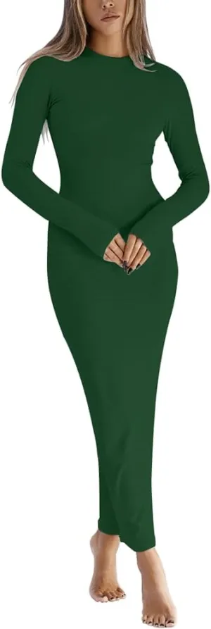 Women Long Sleeve Bodycon Maxi Dresses Sexy Wedding Party Pencil Dress Fall Trendy Casual Ribbed Midi Dress 2025