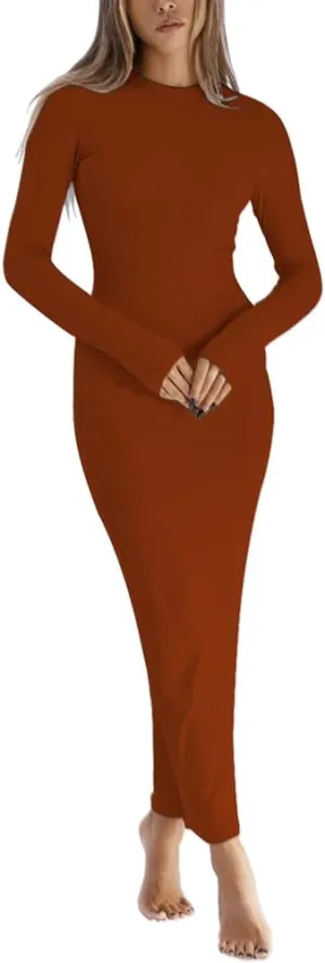 Women Long Sleeve Bodycon Maxi Dresses Sexy Wedding Party Pencil Dress Fall Trendy Casual Ribbed Midi Dress 2025
