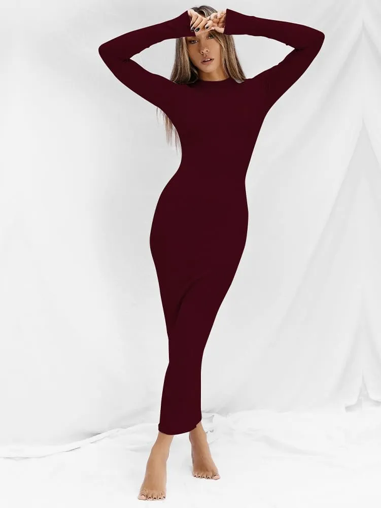Women Long Sleeve Bodycon Maxi Dresses Sexy Wedding Party Pencil Dress Fall Trendy Casual Ribbed Midi Dress 2025