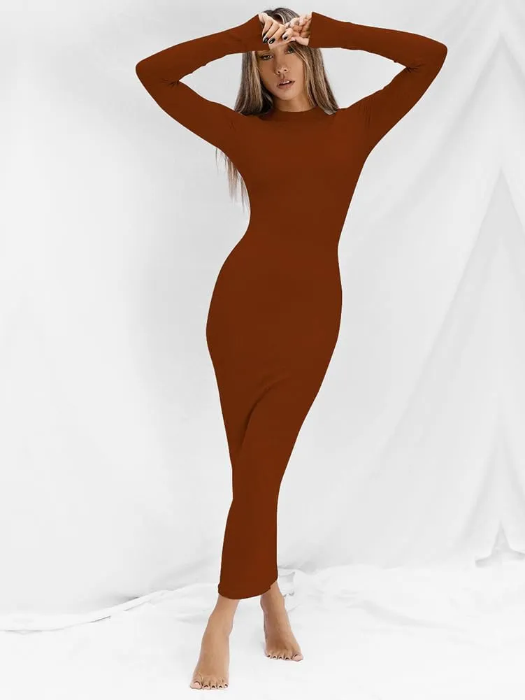 Women Long Sleeve Bodycon Maxi Dresses Sexy Wedding Party Pencil Dress Fall Trendy Casual Ribbed Midi Dress 2025