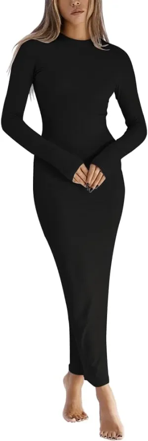 Women Long Sleeve Bodycon Maxi Dresses Sexy Wedding Party Pencil Dress Fall Trendy Casual Ribbed Midi Dress 2025