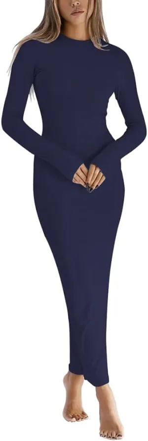 Women Long Sleeve Bodycon Maxi Dresses Sexy Wedding Party Pencil Dress Fall Trendy Casual Ribbed Midi Dress 2025