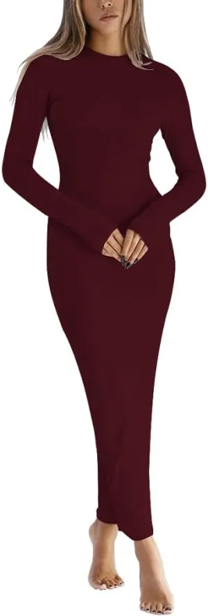 Women Long Sleeve Bodycon Maxi Dresses Sexy Wedding Party Pencil Dress Fall Trendy Casual Ribbed Midi Dress 2025
