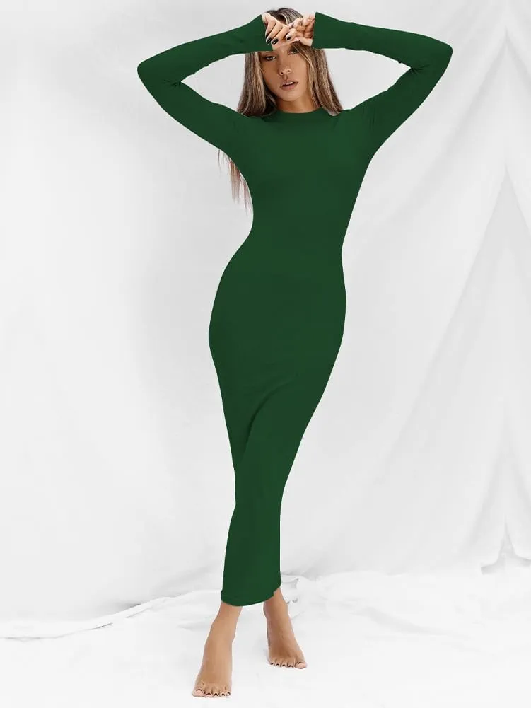 Women Long Sleeve Bodycon Maxi Dresses Sexy Wedding Party Pencil Dress Fall Trendy Casual Ribbed Midi Dress 2025