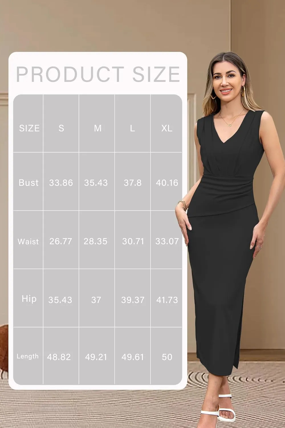 Women V Neck Sleeveless Bodycon Midi Dress Ruched Wrap Dress Cocktail Party Work Formal Tank Dresses