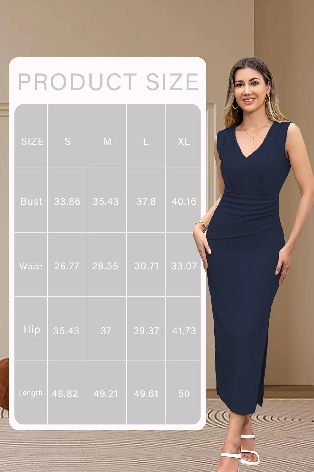 Women V Neck Sleeveless Bodycon Midi Dress Ruched Wrap Dress Cocktail Party Work Formal Tank Dresses