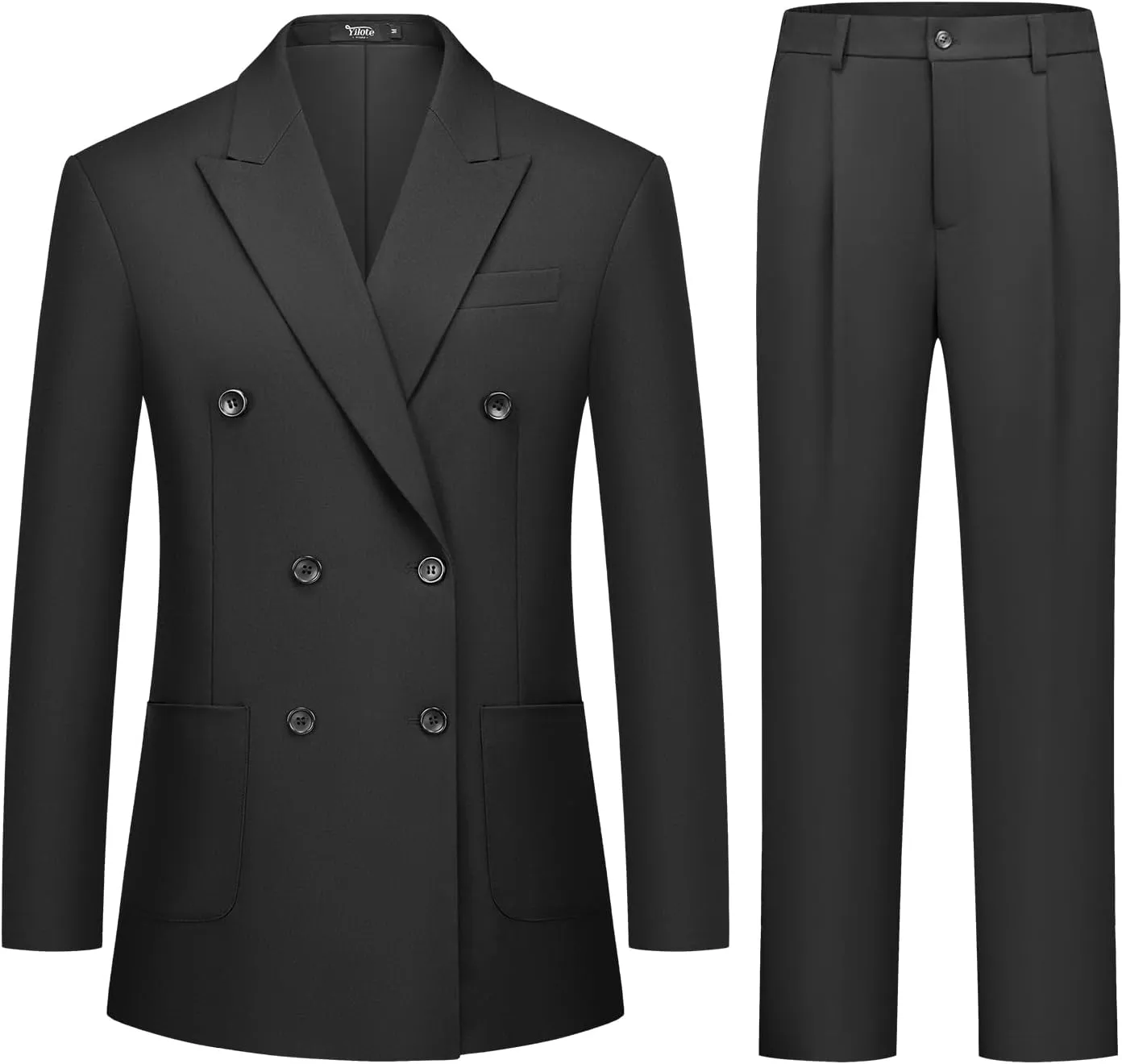 Women's 2 Piece Double Breasted Blazer and Wide Leg Pants Pocket Business Casual Office Suit