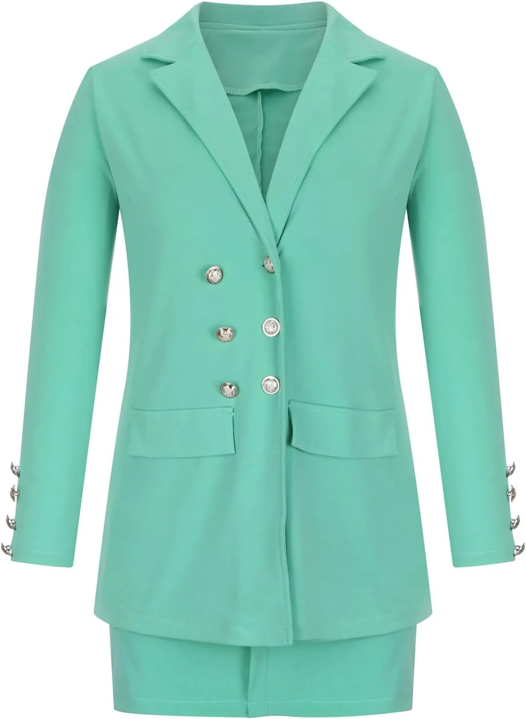 Women's 2 Piece Outfits Casual Solid Long Sleeve Suits Button Work Coat High Waist Blazer Jacket and Mini Skirt Set