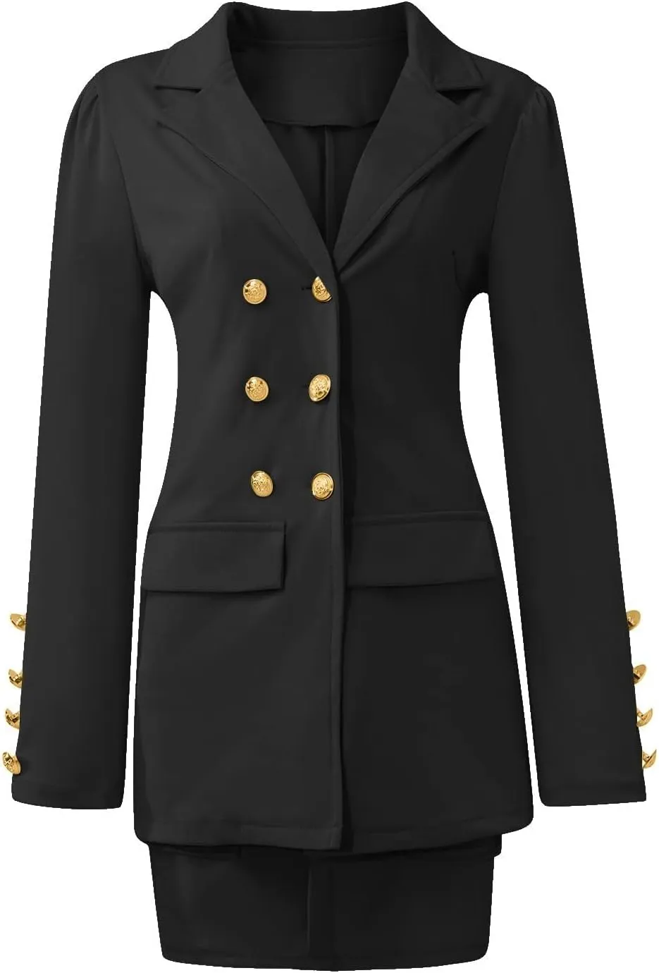 Women's 2 Piece Outfits Casual Solid Long Sleeve Suits Button Work Coat High Waist Blazer Jacket and Mini Skirt Set