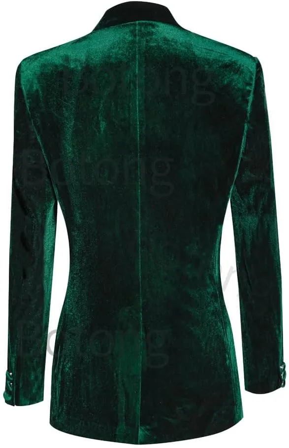 Women's 2 Piece Velvet Suit Office Work Suit Notch Lapel Double Breasted Blazer Pants Business Suit Set