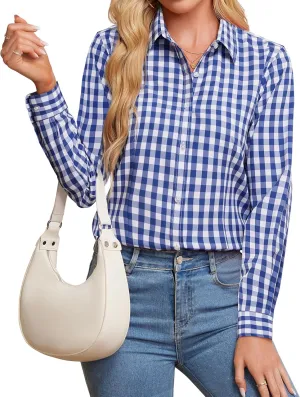 Women's Button Down Shirts Long Sleeve Dress Shirts Collared Fitted Work Office Blouse Tops Wrinkle Free