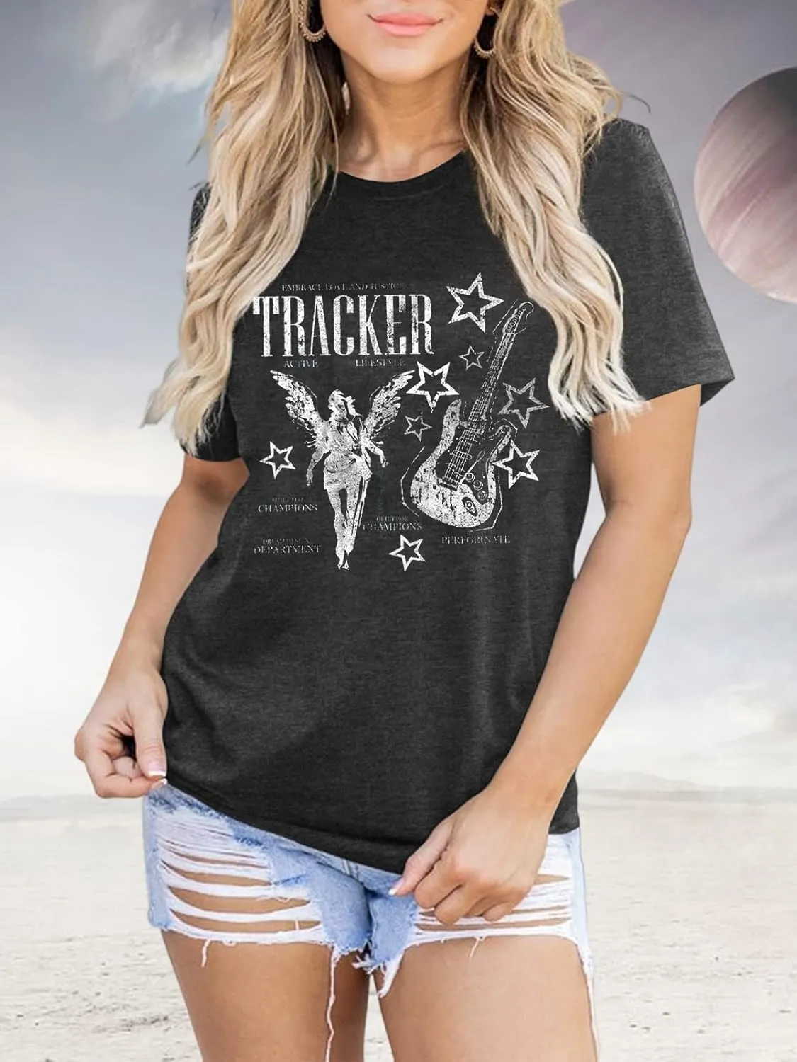 Women's Country Music Tshirt Vintage Concert Graphics Shirts Rock Band Tees Round Neck Short Sleeved Tops