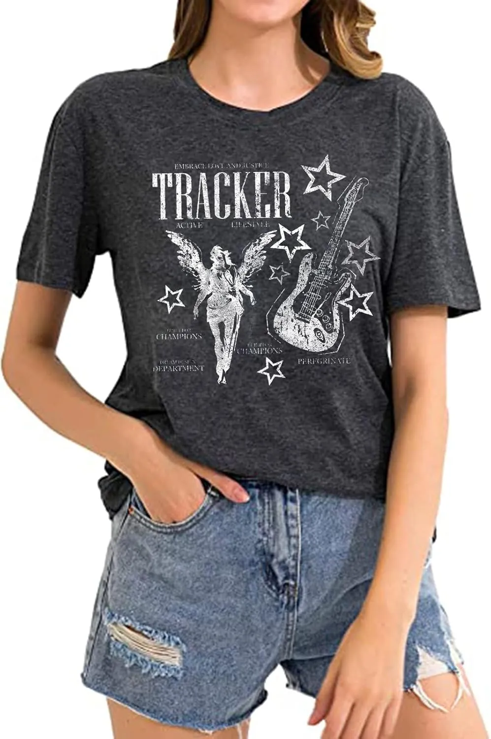 Women's Country Music Tshirt Vintage Concert Graphics Shirts Rock Band Tees Round Neck Short Sleeved Tops