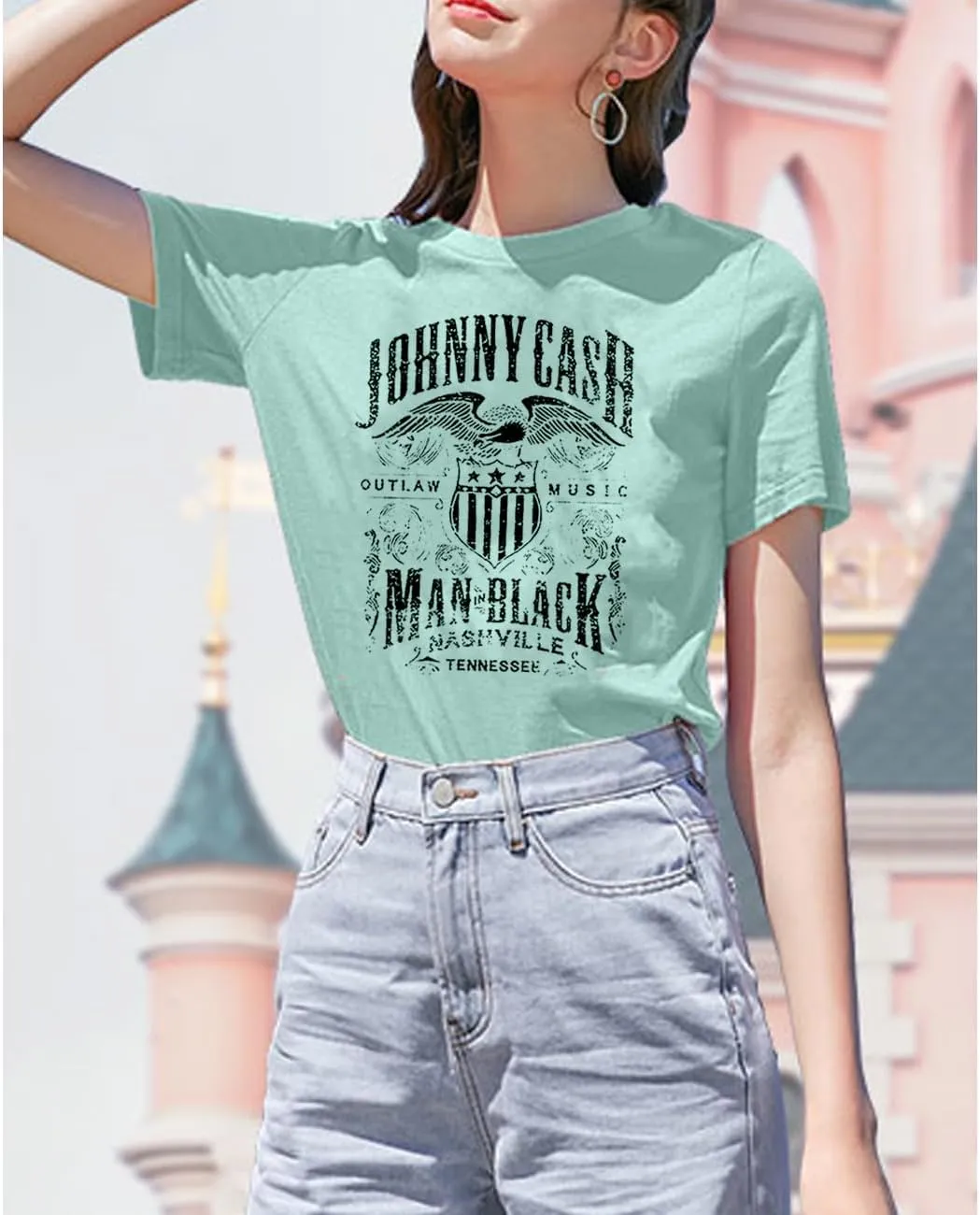 Women's Country Music Tshirt Vintage Concert Graphics Shirts Rock Band Tees Round Neck Short Sleeved Tops