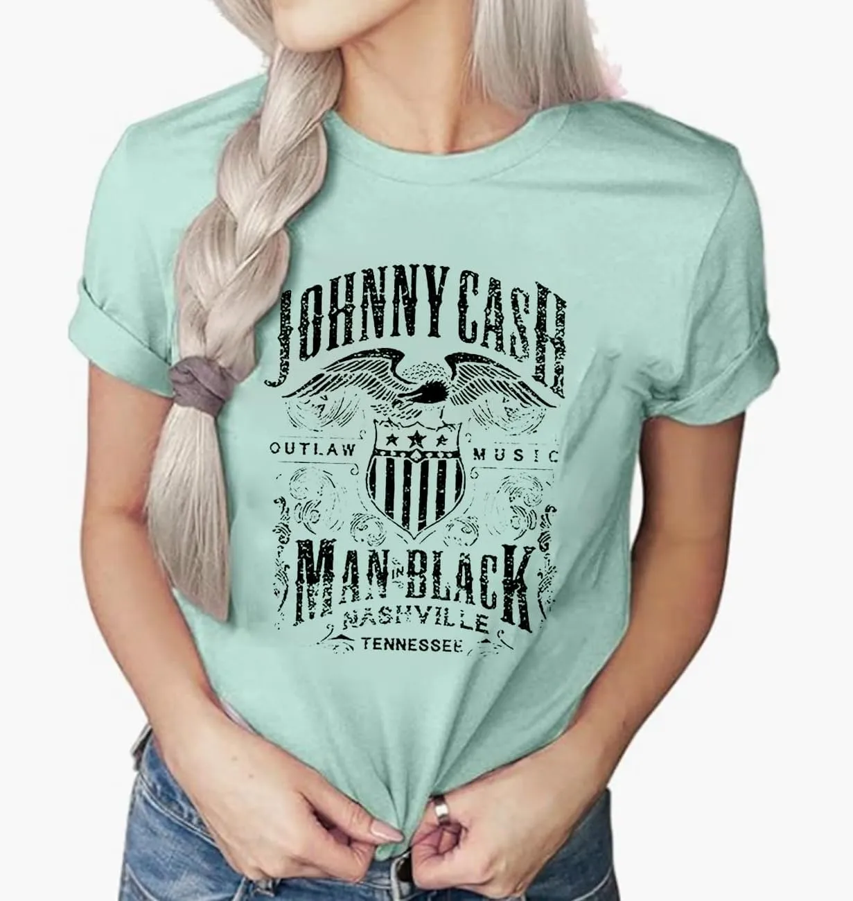 Women's Country Music Tshirt Vintage Concert Graphics Shirts Rock Band Tees Round Neck Short Sleeved Tops