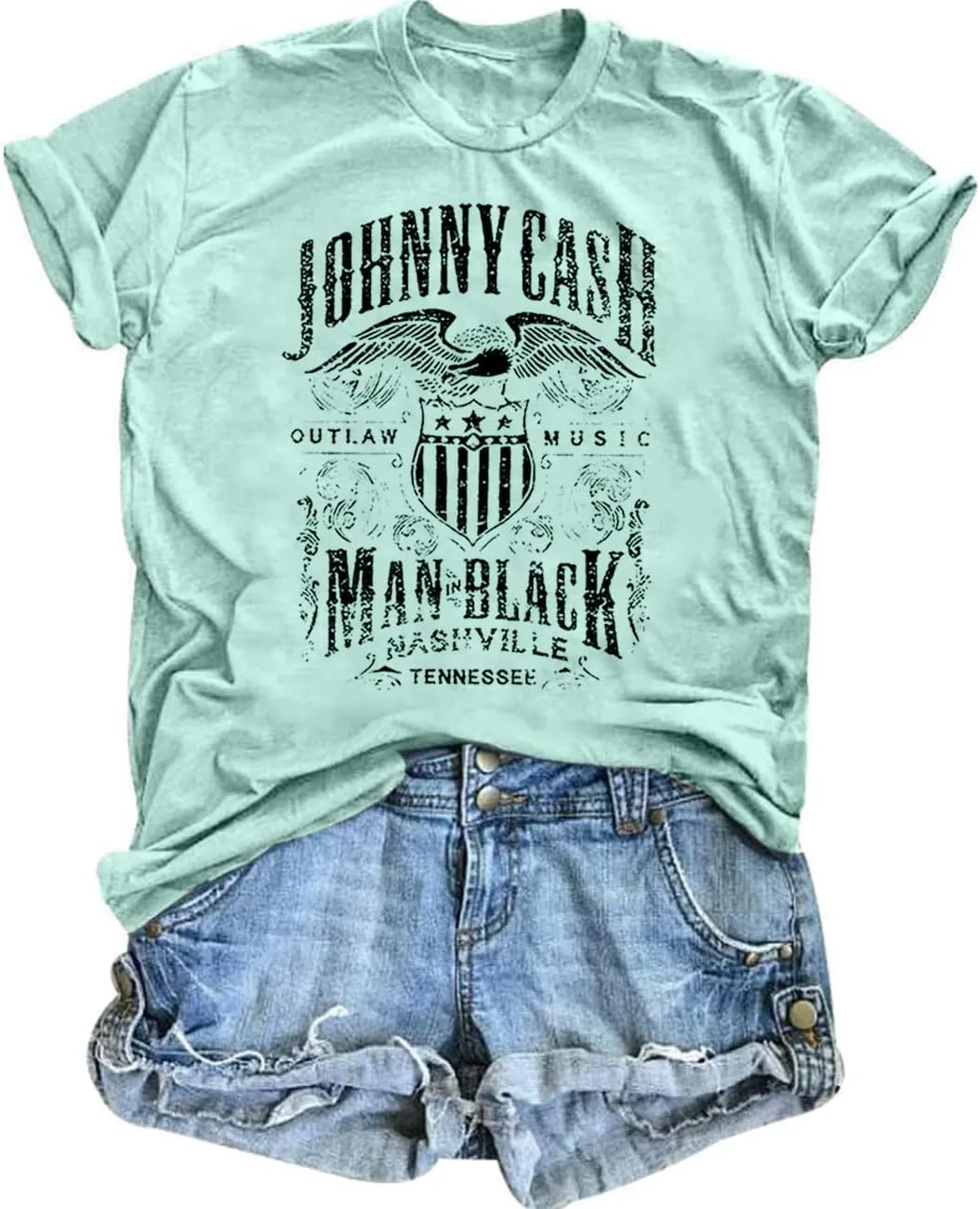 Women's Country Music Tshirt Vintage Concert Graphics Shirts Rock Band Tees Round Neck Short Sleeved Tops