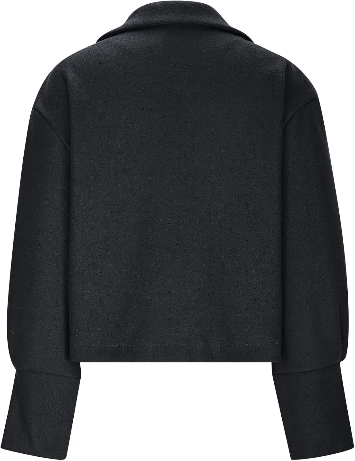 Womens Cropped Coat Wool Blend Long Sleeve Lapel Collar Solid Pea Coat Baggy Comfy Business Office Work Outerwear