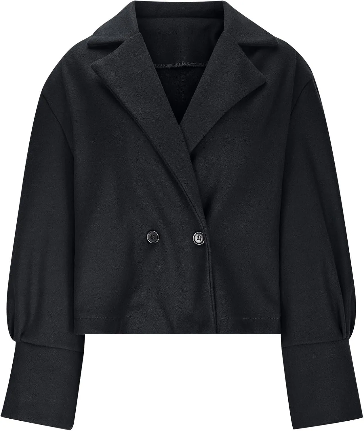 Womens Cropped Coat Wool Blend Long Sleeve Lapel Collar Solid Pea Coat Baggy Comfy Business Office Work Outerwear