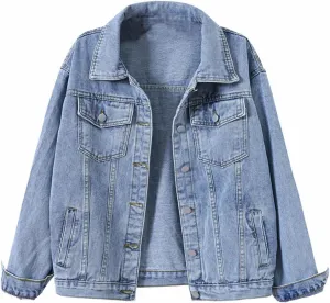 Women's Denim Cotton Button Closed Long Sleeve Solid Color Jacket With Pockets
