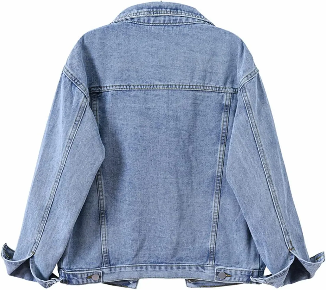 Women's Denim Cotton Button Closed Long Sleeve Solid Color Jacket With Pockets