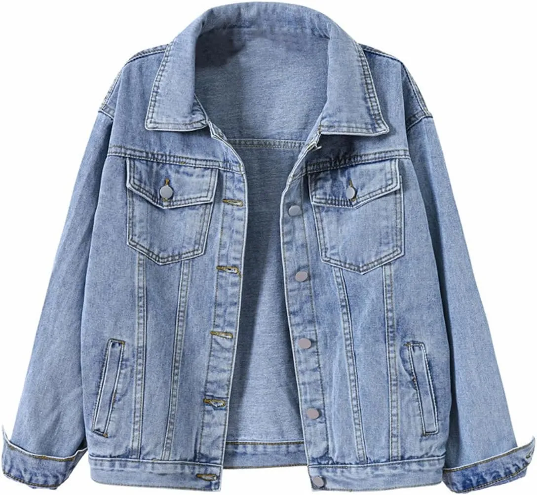 Women's Denim Cotton Button Closed Long Sleeve Solid Color Jacket With Pockets