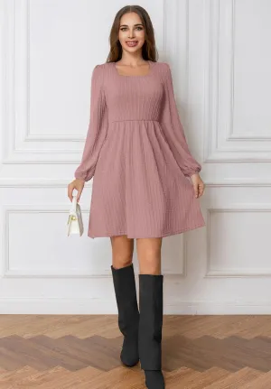 Womens Dresses 2024 Long Sleeve Square Neck Casual Fall Winter Short Tunic Sweater Dress with Pockets