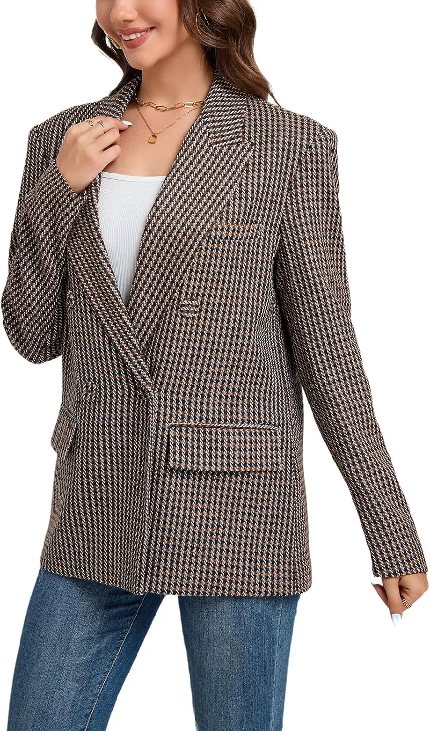 Women's Oversized Blazer Jacket Double-Breasted Suit with Pockets Long Sleeve Outfit for Business Work Office Casual