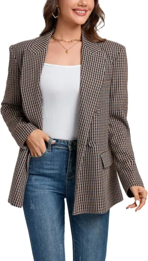 Women's Oversized Blazer Jacket Double-Breasted Suit with Pockets Long Sleeve Outfit for Business Work Office Casual