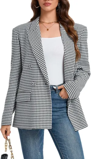 Women's Oversized Blazer Jacket Double-Breasted Suit with Pockets Long Sleeve Outfit for Business Work Office Casual