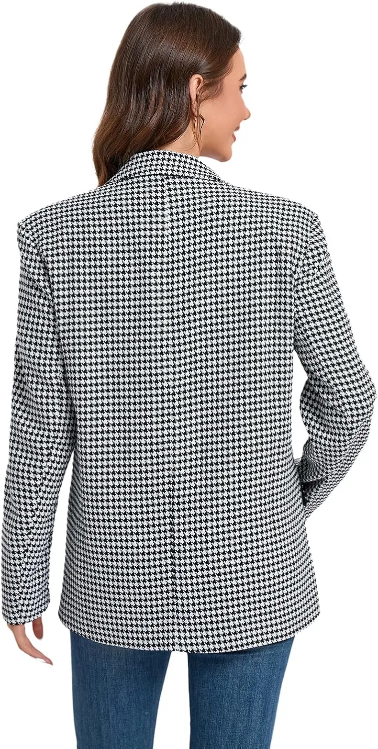 Women's Oversized Blazer Jacket Double-Breasted Suit with Pockets Long Sleeve Outfit for Business Work Office Casual