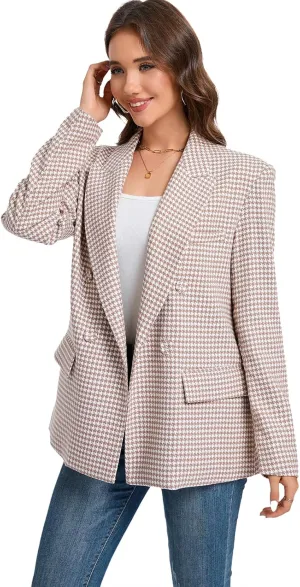 Women's Oversized Blazer Jacket Double-Breasted Suit with Pockets Long Sleeve Outfit for Business Work Office Casual