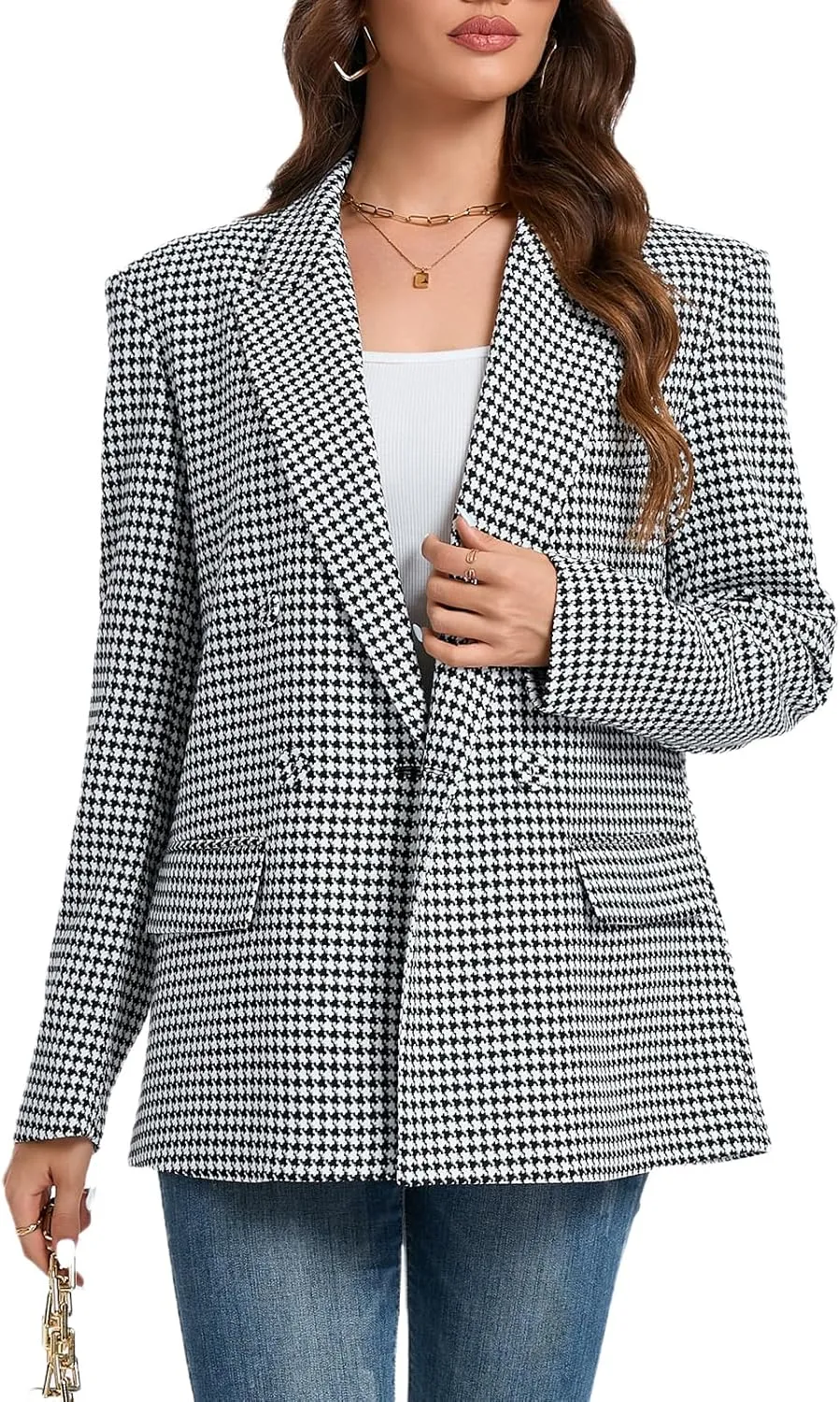 Women's Oversized Blazer Jacket Double-Breasted Suit with Pockets Long Sleeve Outfit for Business Work Office Casual