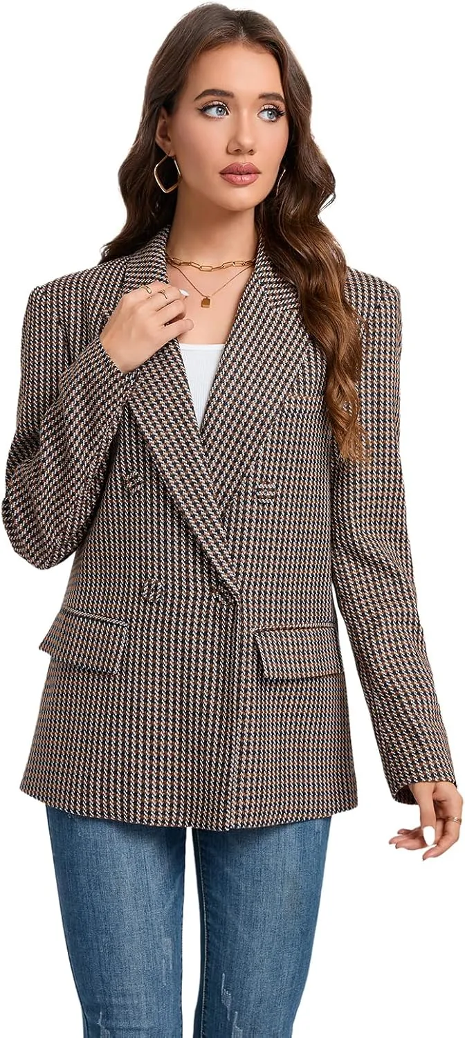 Women's Oversized Blazer Jacket Double-Breasted Suit with Pockets Long Sleeve Outfit for Business Work Office Casual