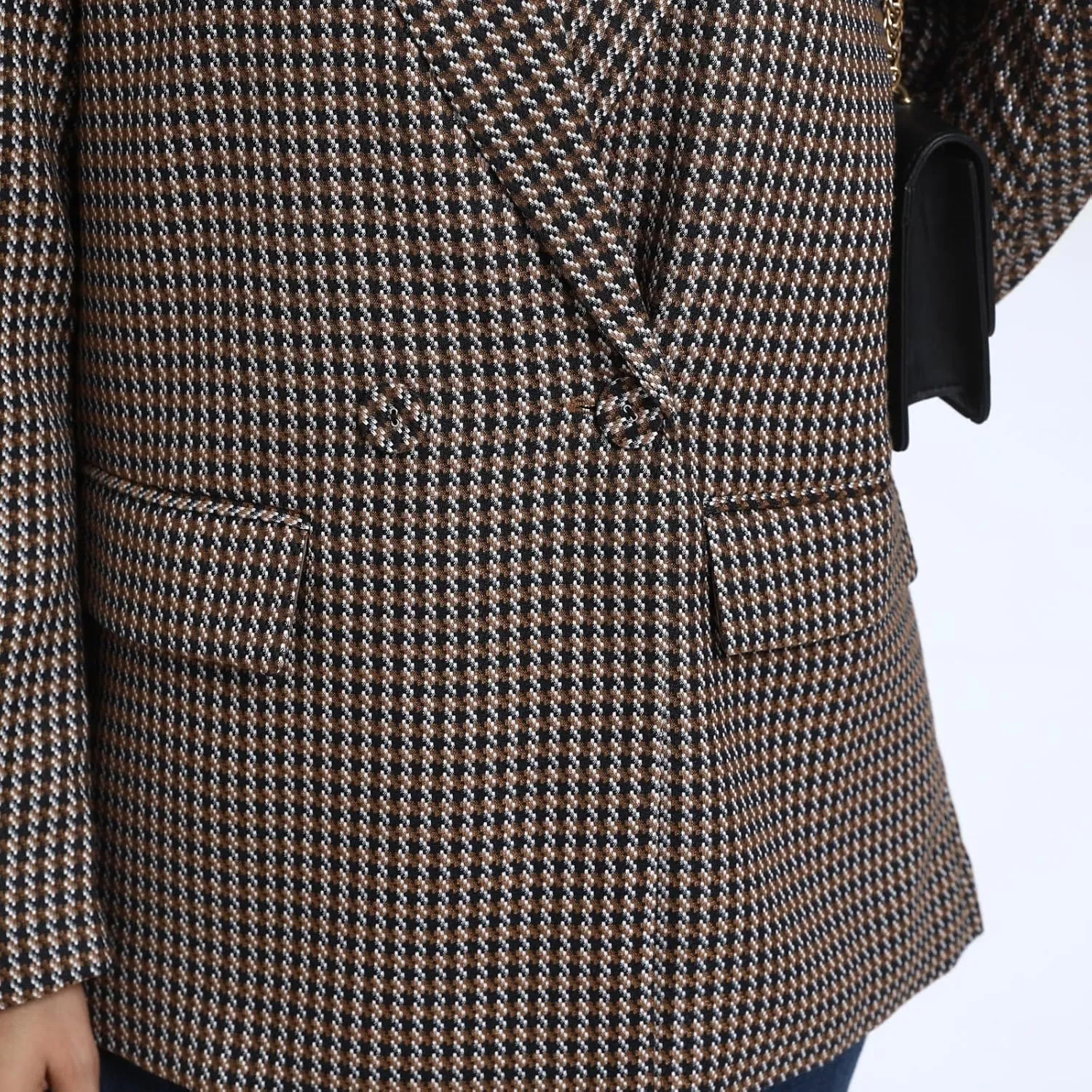 Women's Oversized Double-Breasted Suit Blazer Jacket Top Stitch Long Sleeve Casual Work Office Blazer with Pockets