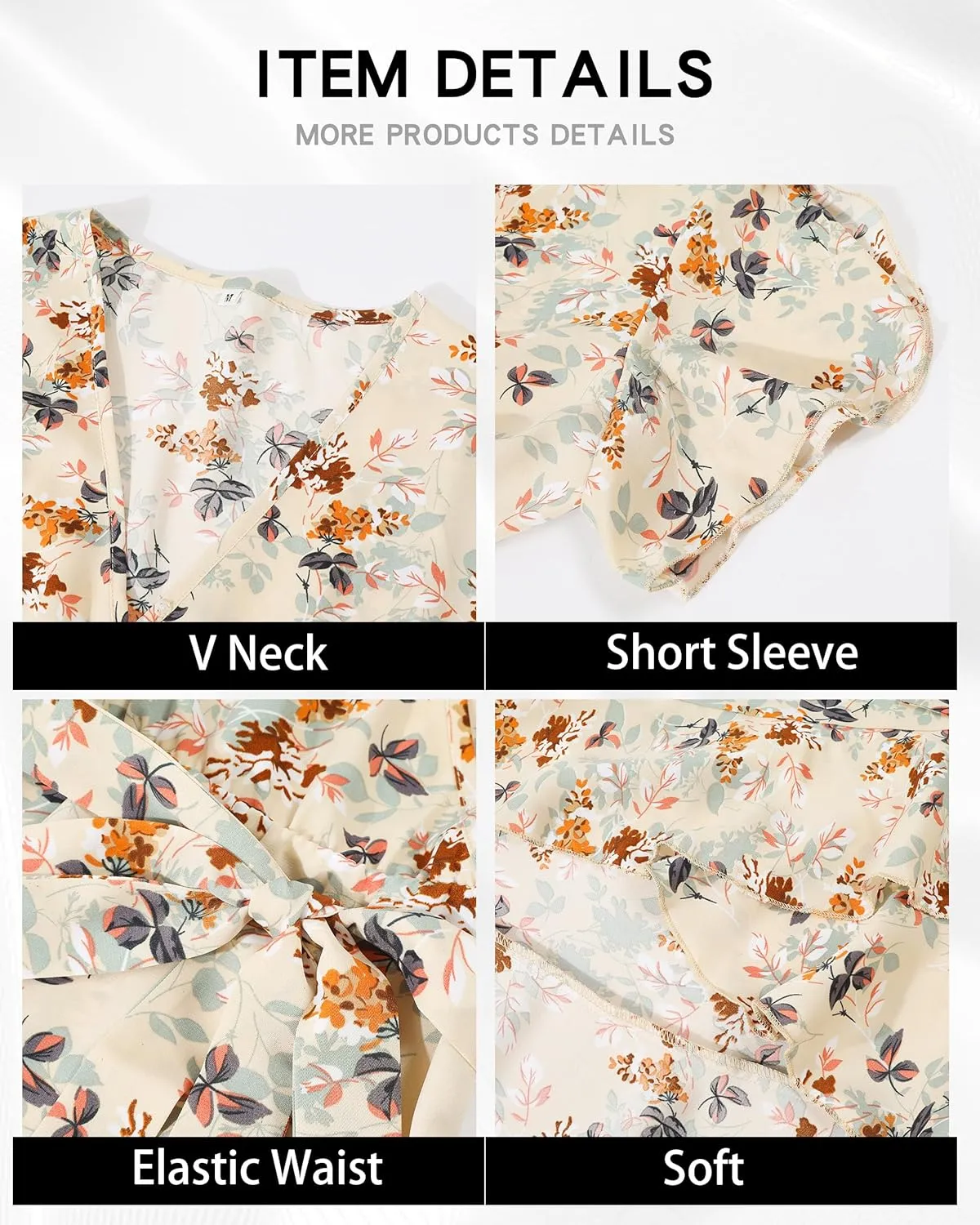 Womens Summer Dress 2025 Floral Boho Dress Wrap V Neck Short Sleeve Ruffle A Line Flowy High Low Midi Dresses