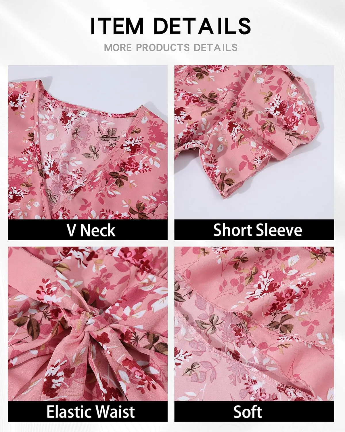 Womens Summer Dress 2025 Floral Boho Dress Wrap V Neck Short Sleeve Ruffle A Line Flowy High Low Midi Dresses