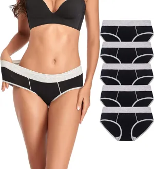Womens Underwear Cotton Hipster Panties for Women Mid Rise Underwear Soft Full Coverage Briefs 5 Pack